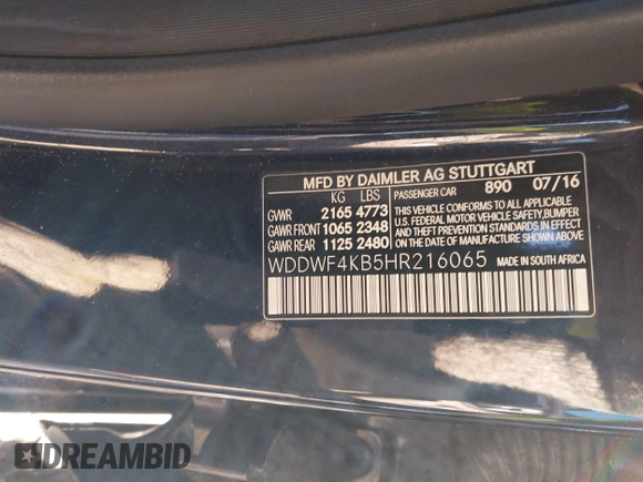 2017 Mercedes-Benz C 300 with VIN WDDWF4KB5HR216065, listed as a IAAI auction lot 41468438 with 65,600 mi miles and . Bid and sale history available at DreamBid. Image 9.
