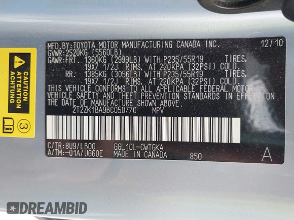 2011 Lexus RX 350 with VIN 2T2ZK1BA9BC050770, listed as a IAAI auction lot 42037766 with 100,656 mi miles. Bid and sale history available at carsss.com. Image 9.