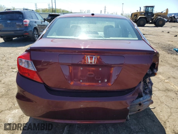 2012 Honda Civic EX with VIN 19XFB2F85CE034458, listed as a Copart auction lot 56599745 with 168,786 mi miles and Clean Title. Bid and sale history available at DreamBid. Image 6.