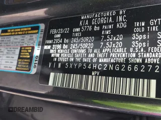 2022 Kia Telluride SX with VIN 5XYP54HC2NG266272, listed as a IAAI auction lot 42499725 with 46,577 mi miles and . Bid and sale history available at DreamBid. Image 9.