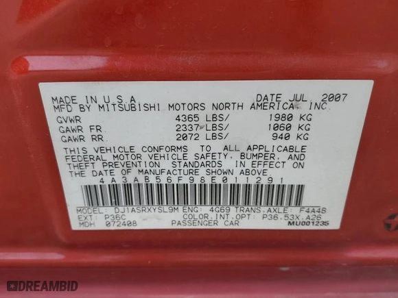 2008 Mitsubishi Galant ES with VIN 4A3AB56F98E011291, listed as a Copart auction lot 85376394 with 165,703 mi miles and Salvage Title. Bid and sale history available at carsss.com. Image 12.