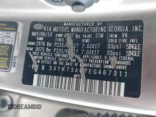 2014 Kia Sorento LX z VIN 5XYKT3A67EG467311, wystawiony jako IAAI lot #42226234 z przebiegiem 220 422 mil mil oraz . Historia ofert i sprzedaży dostępna na DreamBid. Obrazek 9.
