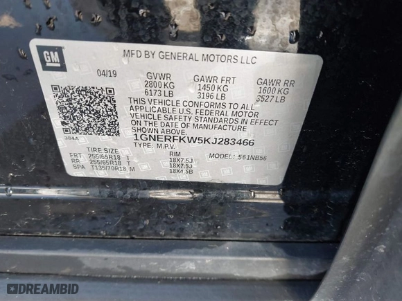 2019 Chevrolet Traverse LS with VIN 1GNERFKW5KJ283466, listed as a IAAI auction lot 41695373 with 109,401 mi miles. Bid and sale history available at carsss.com. Image 9.