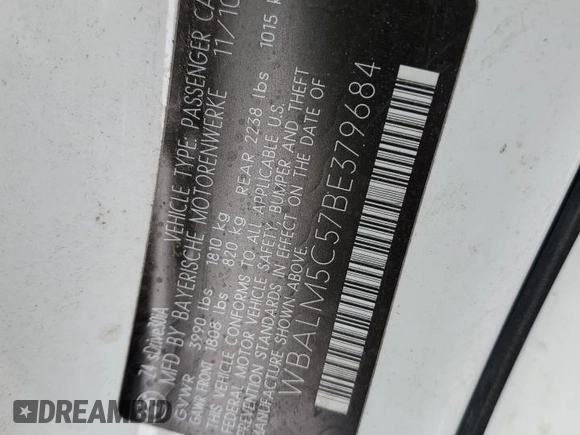 2011 BMW Z4 sDrive30i с VIN WBALM5C57BE379684, выставлен на аукционе Copart как лот 51287295 с пробегом 79 668 миль миль и Списание • Salvage title. История ставок и продаж доступна на DreamBid. Изображение 14.