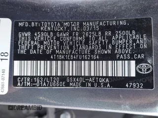 2015 Toyota Avalon Limited with VIN 4T1BK1EB4FU162164, listed as a IAAI auction lot 42041070 with 176,167 mi miles and . Bid and sale history available at DreamBid. Image 9.