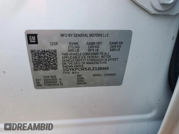 2020 Cadillac XT6 FWD Premium Luxury with VIN 1GYKPCRS2LZ138465, listed as a Copart auction lot 76114034 with 57,353 mi miles and Salvage Title. Bid and sale history available at carsss.com. Image 13.