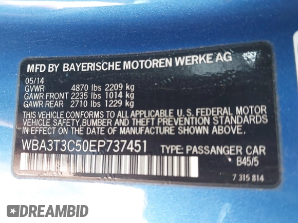 2014 BMW 4 Series 435i z VIN WBA3T3C50EP737451, wystawiony jako IAAI lot #41709454 z przebiegiem 146 804 mil mil oraz . Historia ofert i sprzedaży dostępna na DreamBid. Obrazek 9.