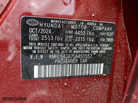 2025 Hyundai Sonata SEL with VIN KMHL64JA7SA451557, listed as a Copart auction lot 52120435 with 4,451 mi miles and Non Repairable. Bid and sale history available at carsss.com. Image 12.