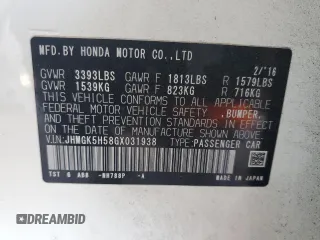 2016 Honda Fit LX with VIN JHMGK5H58GX031938, listed as a Copart auction lot 63101705 with 102,138 mi miles and Salvage title. Bid and sale history available at DreamBid. Image 12.