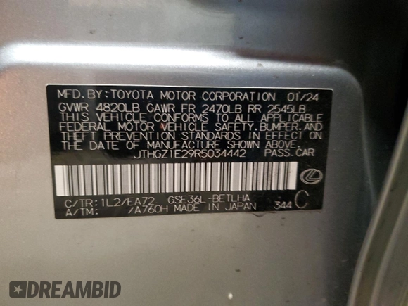 2024 Lexus IS 350 F Sport with VIN JTHGZ1E29R5034442, listed as a Copart auction lot 81814194 with 2,838 mi miles and Salvage title. Bid and sale history available at DreamBid. Image 12.