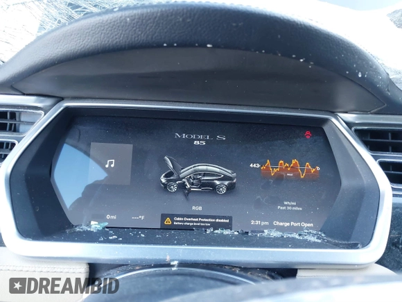 2013 Tesla Model S with VIN 5YJSA1CNODFP07903, listed as a IAAI auction lot 41281788 with Not Provided miles. Bid and sale history available at carsss.com. Image 7.