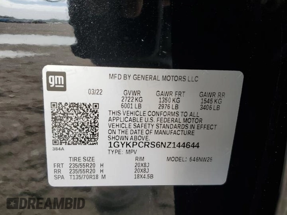 2022 Cadillac XT6 Premium Luxury with VIN 1GYKPCRS6NZ144644, listed as a Copart auction lot 79105754 with 38,884 mi miles and Non Repairable. Bid and sale history available at carsss.com. Image 15.
