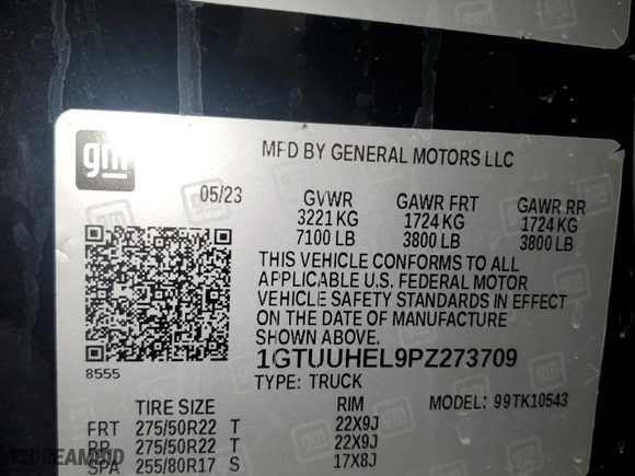 2023 GMC Sierra 1500 Denali Ultimate with VIN 1GTUUHEL9PZ273709, listed as a Copart auction lot 51457605 with 24,147 mi miles and Salvage Title. Bid and sale history available at carsss.com. Image 12.