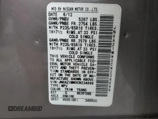 2012 Nissan Murano SL z VIN JN8AZ1MW0CW234899, wystawiony jako Copart lot #57774795 z przebiegiem 119 752 mil mil oraz Czysty tytuł • Clean title. Historia ofert i sprzedaży dostępna na DreamBid. Obrazek 13.
