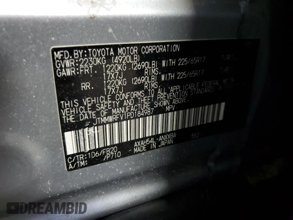 2023 Toyota RAV4 Hybrid LE with VIN JTMMWRFV1PD184987, listed as a Copart auction lot 44200585 with 39,434 mi miles and Salvage Title. Bid and sale history available at carsss.com. Image 14.