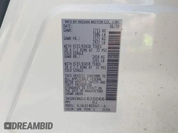 2020 Nissan Pathfinder SV с VIN 5N1DR2BN2LC620066, выставлен на аукционе IAAI как лот 42250763 с пробегом 39 088 миль миль и . История ставок и продаж доступна на DreamBid. Изображение 9.
