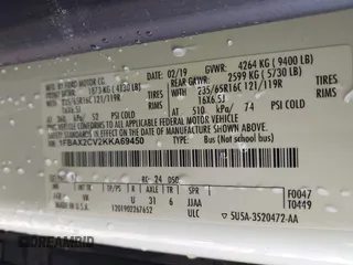 2019 Ford Transit XL with VIN 1FBAX2CV2KKA69450, listed as a IAAI auction lot 41539173 with 114,518 mi miles and . Bid and sale history available at DreamBid. Image 9.