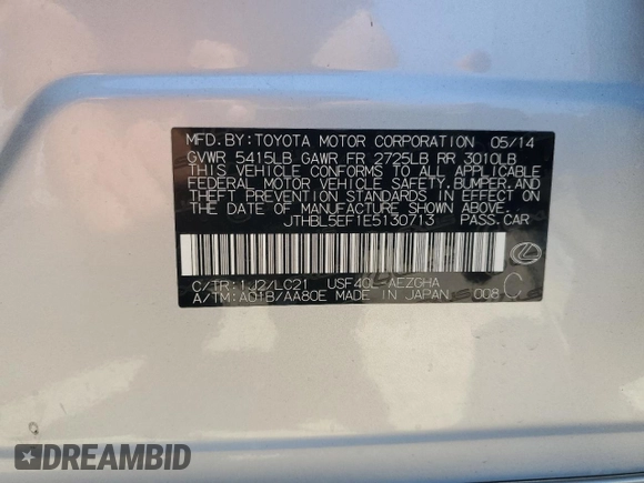 2014 Lexus LS 460 z VIN JTHBL5EF1E5130713, wystawiony jako Copart lot #52404315 z przebiegiem 56 575 mil mil oraz Szkoda całkowita • Salvage title. Historia ofert i sprzedaży dostępna na DreamBid. Obrazek 15.