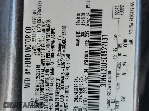 2014 Lincoln MKZ Hybrid with VIN 3LN6L2LU5ER822131, listed as a Copart auction lot 54240775 with 132,955 mi miles and Salvage title. Bid and sale history available at DreamBid. Image 12.