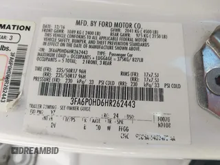 2017 Ford Fusion SE with VIN 3FA6P0HD6HR262443, listed as a IAAI auction lot 41041687 with 145,267 mi miles. Bid and sale history available at carsss.com. Image 9.