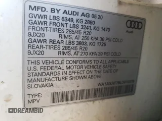 2020 Audi Q7 Premium with VIN WA1AXAF79LD010379, listed as a Copart auction lot 64861994 with 74,167 mi miles and Salvage Title. Bid and sale history available at carsss.com. Image 15.