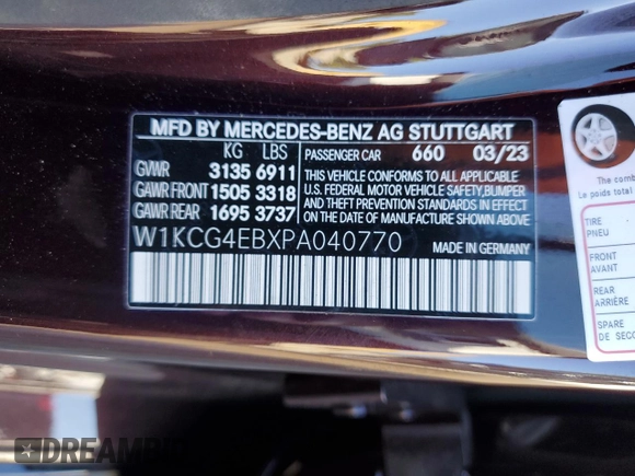 2023 Mercedes-Benz EQS with VIN W1KCG4EBXPA040770, listed as a Copart auction lot 43034264 with 0 mi miles. Bid and sale history available at carsss.com. Image 12.