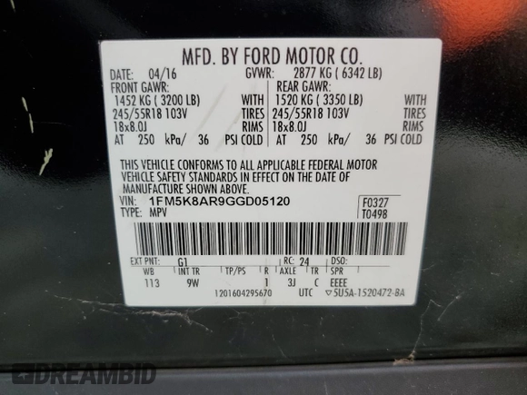 2016 Ford Utility Police Interceptor with VIN 1FM5K8AR9GGD05120, listed as a Copart auction lot 89334145 with 0 mi miles and Clean Title. Bid and sale history available at carsss.com. Image 13.