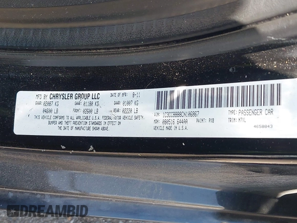 2012 Chrysler 200 Touring with VIN 1C3CCBBB8CN106867, listed as a IAAI auction lot 42233186 with 136,276 mi miles and . Bid and sale history available at DreamBid. Image 9.