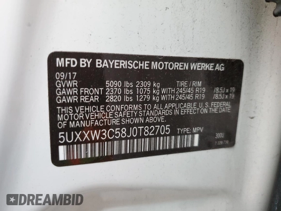 2018 BMW X4 xDrive28i with VIN 5UXXW3C58J0T82705, listed as a Copart auction lot 81194523 with 97,257 mi miles. Bid and sale history available at carsss.com. Image 15.