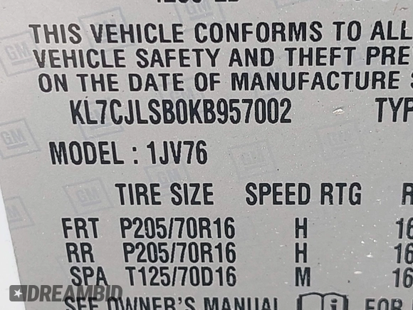 2019 Chevrolet Trax LT with VIN KL7CJLSB0KB957002, listed as a IAAI auction lot 41956062 with 27,928 mi miles and . Bid and sale history available at carsss.com. Image 9.