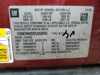 2015 Chevrolet Traverse LT z VIN 1GNKVHKD3FJ268866, wystawiony jako Copart lot #47085565 z przebiegiem 129 477 mil mil oraz Szkoda całkowita • Salvage title. Historia ofert i sprzedaży dostępna na DreamBid. Obrazek 14.