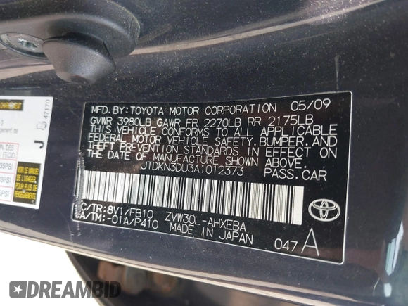 2010 Toyota Prius II z VIN JTDKN3DU3A1012373, wystawiony jako IAAI lot #42492687 z przebiegiem 258 843 mil mil oraz . Historia ofert i sprzedaży dostępna na DreamBid. Obrazek 9.