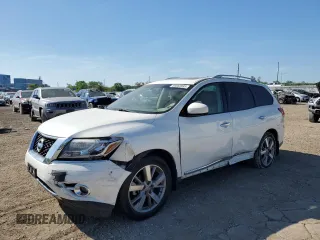 2014 Nissan Pathfinder Platinum z VIN 5N1AR2MN9EC656016, wystawiony jako Copart lot #56662885 z przebiegiem 117 366 mil mil oraz Szkoda całkowita • Salvage title. Historia ofert i sprzedaży dostępna na DreamBid. Obrazek 1.
