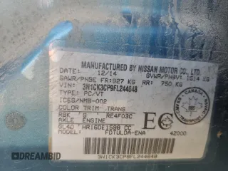 2015 Nissan Micra S z VIN 3N1CK3CP9FL244648, wystawiony jako Copart lot #56847845 z przebiegiem 121 795 mil mil oraz Szkody całkowita. Historia ofert i sprzedaży dostępna na DreamBid. Obrazek 12.