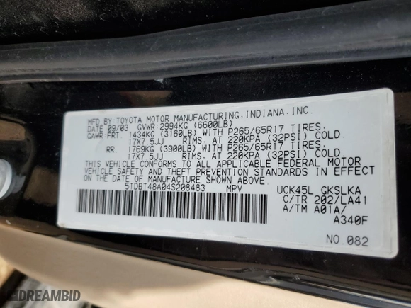 2004 Toyota Sequoia Limited with VIN 5TDBT48A04S208483, listed as a Copart auction lot 45672095 with 262,847 mi miles and Salvage Title. Bid and sale history available at carsss.com. Image 13.
