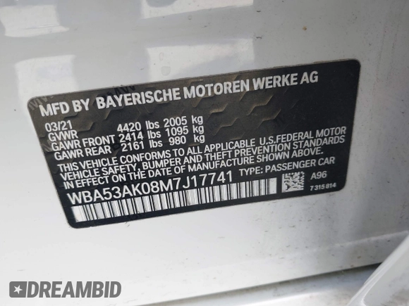 2021 BMW 2 Series 228i with VIN WBA53AK08M7J17741, listed as a IAAI auction lot 41458355 with 31,649 mi miles. Bid and sale history available at carsss.com. Image 9.