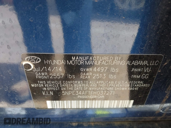 2015 Hyundai Sonata Limited with VIN 5NPE34AF1FH037271, listed as a IAAI auction lot 42060612 with 51,363 mi miles and . Bid and sale history available at carsss.com. Image 9.