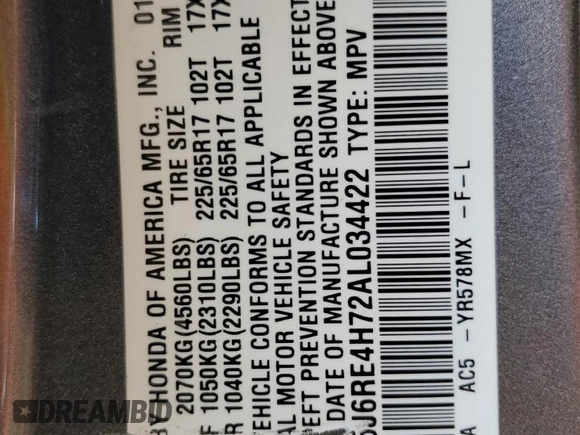 2010 Honda CR-V EX-L z VIN 5J6RE4H72AL034422, wystawiony jako Copart lot #60441365 z przebiegiem 141 711 mil mil oraz Szkoda całkowita • Salvage title. Historia ofert i sprzedaży dostępna na DreamBid. Obrazek 14.