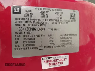 2013 Chevrolet Silverado 1500 LT with VIN 1GCNKSE09DZ136343, listed as a IAAI auction lot 41687873 with 126,594 mi miles and . Bid and sale history available at DreamBid. Image 9.