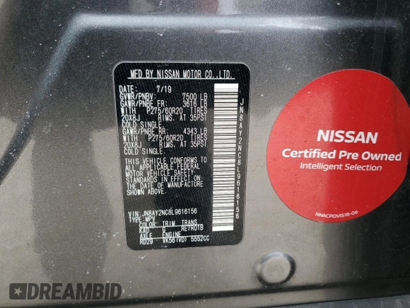 2020 Nissan Armada SL with VIN JN8AY2NC8L9616156, listed as a Copart auction lot 47469885 with 118,662 mi miles and Salvage Title. Bid and sale history available at carsss.com. Image 13.