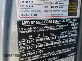 2007 Mercedes-Benz R 3.5L with VIN 4JGCB65E97A052841, listed as a Copart auction lot 76185184 with 192,274 mi miles and Clean Title. Bid and sale history available at carsss.com. Image 13.