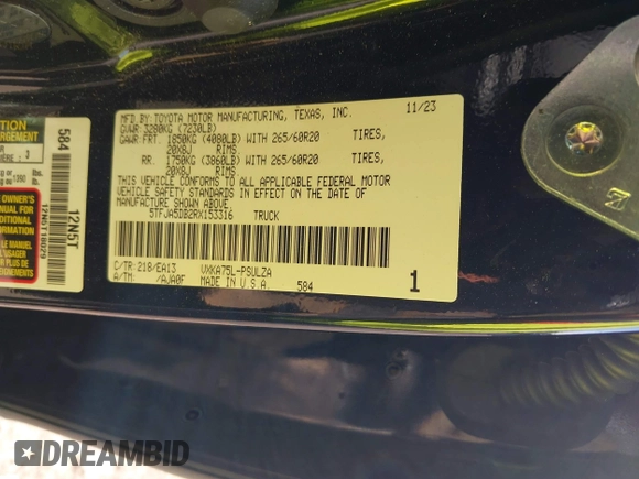 2024 Toyota Tundra Limited z VIN 5TFJA5DB2RX153316, wystawiony jako IAAI lot #41759602 z przebiegiem 19 592 mil mil oraz . Historia ofert i sprzedaży dostępna na DreamBid. Obrazek 9.