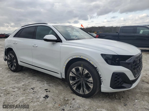 2025 Audi Q8 Prestige with VIN WA1FVBF10SD005034, listed as a Copart auction lot 44012995 with 224 mi miles and Salvage Title. Bid and sale history available at carsss.com. Image 4.