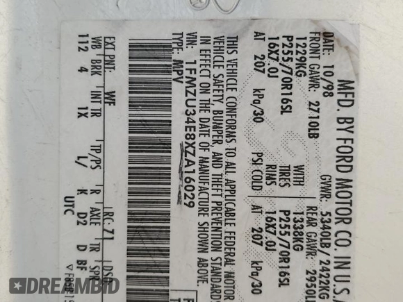 1999 Ford Explorer XLT z VIN 1FMZU34E8XZA16029, wystawiony jako Copart lot #83857034 z przebiegiem 188 329 mil mil oraz Szkoda całkowita • Salvage title. Historia ofert i sprzedaży dostępna na DreamBid. Obrazek 13.