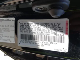 2002 Toyota Camry LE z VIN JTDBE32K020095947, wystawiony jako IAAI lot #42364984 z przebiegiem 198 756 mil mil oraz . Historia ofert i sprzedaży dostępna na DreamBid. Obrazek 9.