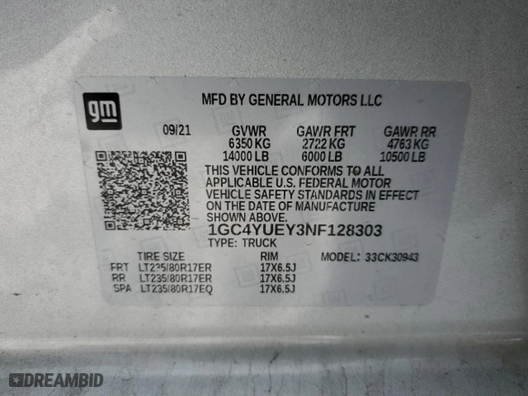2022 Chevrolet Silverado 3500HD LTZ with VIN 1GC4YUEY3NF128303, listed as a Copart auction lot 83775884 with 25,331 mi miles and Salvage Title. Bid and sale history available at carsss.com. Image 13.