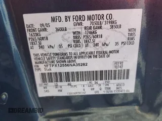 2006 Ford F-150 XLT with VIN 1FTPX12556NA35282, listed as a Copart auction lot 53357515 with 325,998 mi miles and Salvage title. Bid and sale history available at DreamBid. Image 12.