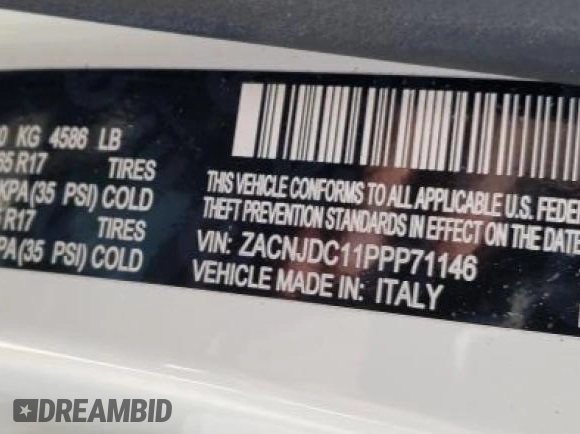 2023 Jeep Renegade Trailhawk with VIN ZACNJDC11PPP71146, listed as a Copart auction lot 53000655 with Not provided miles and Salvage title. Bid and sale history available at DreamBid. Image 12.