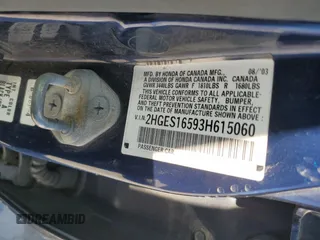 2003 Honda Civic LX with VIN 2HGES16593H615060, listed as a Copart auction lot 49705415 with Not Provided miles and Salvage Title. Bid and sale history available at carsss.com. Image 12.