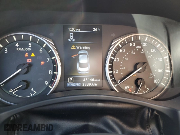 2020 Infiniti Q50 with VIN JN1EV7ARXLM254439, listed as a Copart auction lot 44926835 with 43,146 mi miles and Salvage Title. Bid and sale history available at DreamBid. Image 9.
